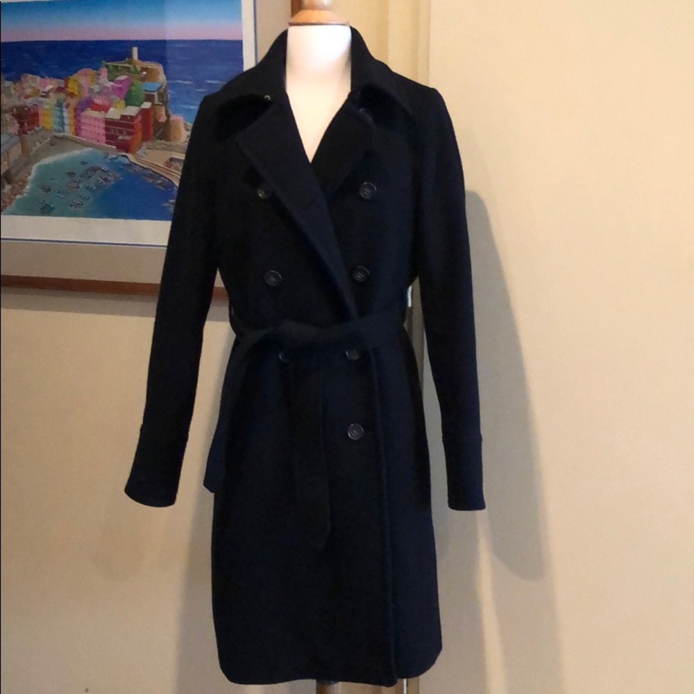 EUC Belted Black Wool Peacoat